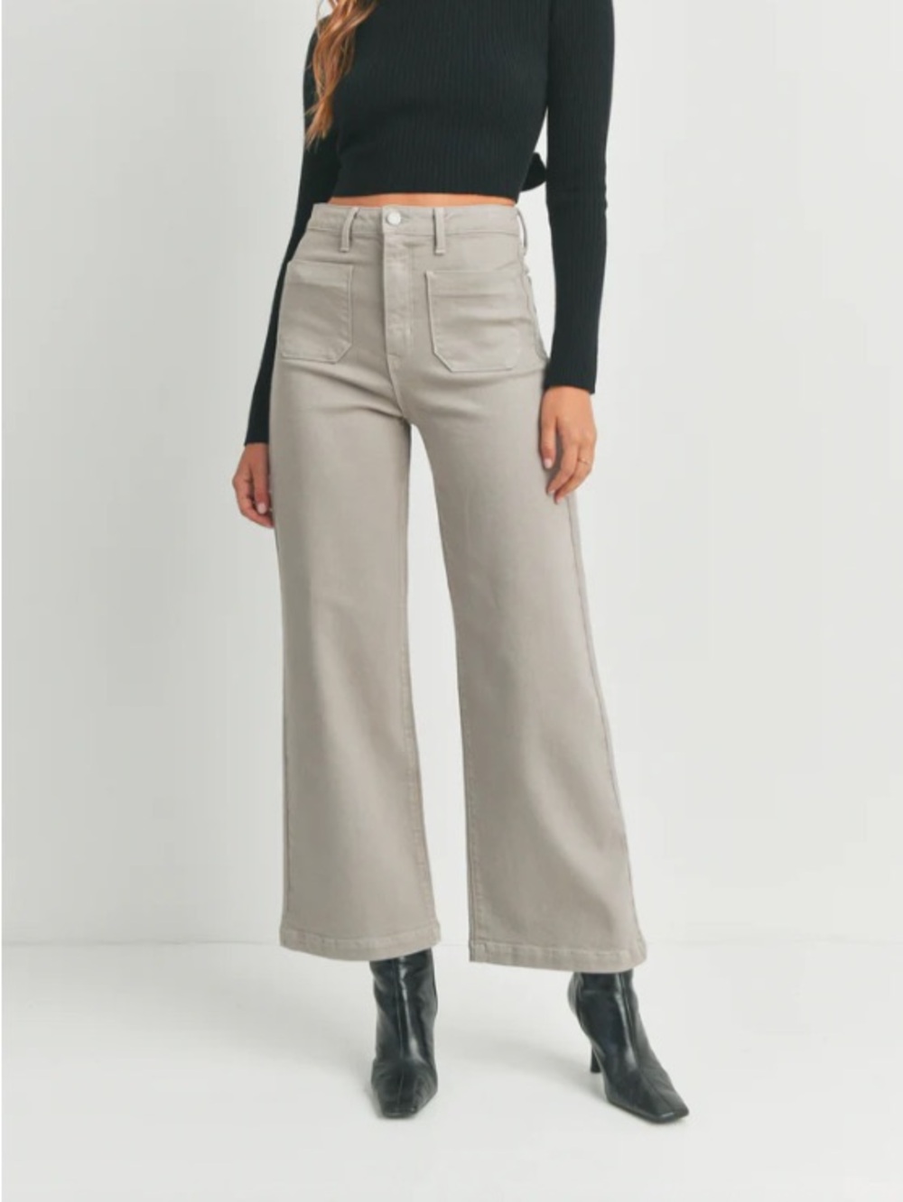 Just Black Denim High-Rise Wide Leg Sailor Jeans in Moonstone Light Tan 24 - Picture 4 of 10